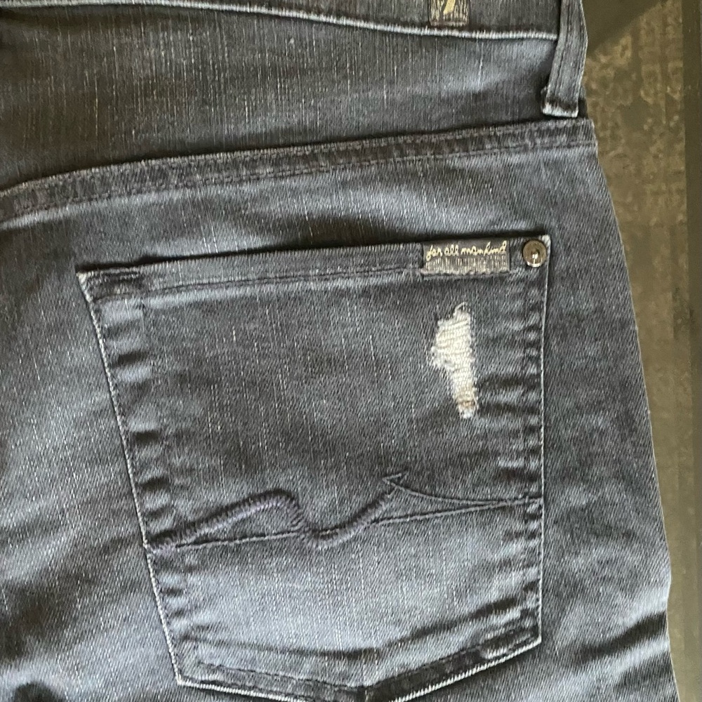 7 For All Mankind Gray Distressed Slim Jeans - Picture 9 of 13
